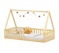 IDIMEX Lit Cabane 90x190 NICOLAS Lit Enfant en Pin Massif, Lit Montessori avec Barrières, Couchage 90x190 cm, Coloris naturel Naturel G
