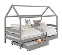 IDIMEX Lit cabane CLIA lit Simple pour Enfant Montessori 90 x 190 cm avec Rangement 2 tiroirs et barrières de Protection sur 3 côtés, en pin Massif lasuré Gris