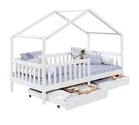 IDIMEX Lit cabane ELEA lit Enfant Simple Montessori 90 x 190 cm, avec 2 tiroirs de Rangement, en pin Massif lasuré Blanc