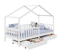 IDIMEX Lit cabane ELEA lit Enfant Simple Montessori 90 x 200 cm, avec 2 tiroirs de Rangement, en pin Massif lasuré Blanc