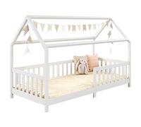 IDIMEX Lit cabane Nina lit Enfant Simple Montessori en Bois 90 x 200 cm, en pin Massif lasuré Blanc