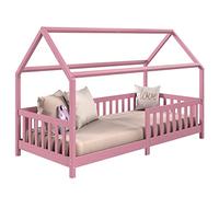IDIMEX Lit cabane Nina lit Enfant Simple Montessori en Bois 90 x 200 cm, en pin Massif lasuré Rose