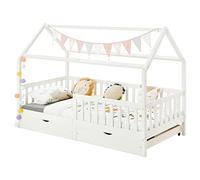 IDIMEX Lit cabane NUNA lit Enfant Simple Montessori en Bois 90 x 200 cm, avec Rangement 2 tiroirs, en pin Massif lasuré Blanc