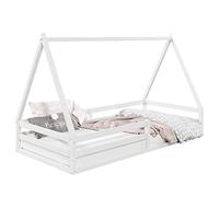 Lit cabane SILA 90x190 cm, lit Simple Enfant 1 Place Type Montessori, en pin Massif Blanc