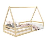 Lit cabane SILA 90x190 cm, lit Simple Enfant 1 Place Type Montessori, en pin Massif Finition Naturelle