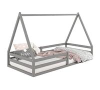 IDIMEX Lit cabane SILA 90x190 cm, lit Simple Enfant 1 Place Type Montessori, en pin Massif Gris