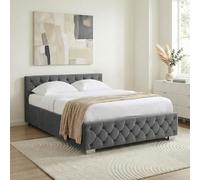 IDIMEX Lit Coffre NURI rembourré, Lit Double, Surface de Couchage 140x190 cm, Gris foncé, Velours Doux et Lumineux, Design Intemporel et Raffiné, Sommier à Lattes Inclus