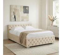 IDIMEX Lit Coffre NURI rembourré, Lit Double, Surface de Couchage 160x200 cm, Blanc Crème, Velours Doux et Lumineux, Design Intemporel et Raffiné, Sommier à Lattes Inclus