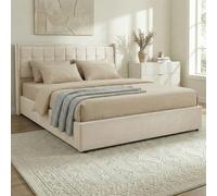 IDIMEX Lit Coffre Yaro rembourré, Lit Double avec Rangement 160x200 cm, Blanc, Sommier à Lattes Inclus, Grand Espace de Rangement, Tête de Lit en Tissu Capitonnée, Velours Doux et Raffiné