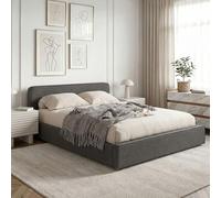 IDIMEX Lit Double BELARTI 140x190 cm rembourré, Revêtement en Tissu Gris foncé, Lit Style Moderne pour 2 Personnes, Cadre de lit en Bois avec sommier Inclus