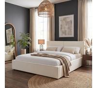 IDIMEX Lit Double Calm, Rembourré 160 x 200 cm Queen Size, Blanc Crème, Confort Optimal avec Sommier à Lattes Inclus, Tête de Lit en Tissu, Design Simple et Moderne pour Chambre Adulte