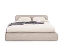 IDIMEX Lit Double CURSIO 140x190 cm, Revêtement en Tissu Velours côtelé Beige, Lit Style Moderne pour 2 Personnes, Cadre de lit en Bois avec sommier Inclus