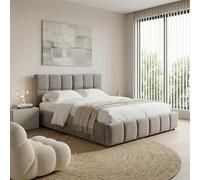 IDIMEX Lit Double Emilia, Rembourré 160 x 200 cm Queen Size, Gris, avec Sommier à Lattes Inclus, Design Bubble, Tête de Lit Capitonnée, Confort Optimal, Style Contemporain pour Chambre Adulte
