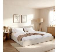 IDIMEX Lit Double LATINI rembourré 160x200, Tête de lit en Tissu Gris Clair, Lit Queen Size 2 Personnes avec Sommier à Lattes Inclus, Tête Réglable en Hauteur, Design Moderne