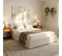IDIMEX Lit Double Pesaro rembourré 160x200 cm avec Sommier, Tête de lit en Tissu, Blanc Crème, Lit 2 Places Rembourré Queen Size Style Moderne, Idéal pour Une Chambre Cosy et Contemporaine
