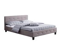 IDIMEX Lit Double pour Adulte Josy Couchage 140 x 190 cm avec sommier 2 Places / 2 Personnes, tête et Pied de lit capitonnés avec Strass, revêtement en Tissu Gris