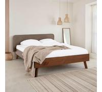 IDIMEX Lit futon avec tête de lit Karri Double pour Adulte, 140 x 200 cm, 2 Places, en Bois Massif, Couleur grège et châtaignier, avec Barre Centrale de renforcement