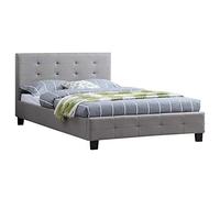 IDIMEX Lit Simple pour Adulte Marlon Couchage 120 x 190 cm avec sommier 1 Place et Demi / 1 Personne, tête et Pied de lit capitonnés, revêtement en Tissu Gris