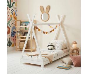IDIMEX Lit tipi Elin lit Enfant Simple en Bois Type Montessori, 90 x 200 cm, en pin Massif lasuré Blanc