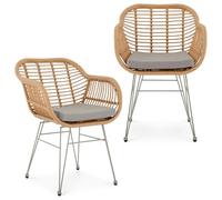 IDIMEX Lot de 2 chaises de Jardin Paramo, Imitation rotin Brun et Gris Fauteuil d'extérieur pour terrasse ou Balcon résistant aux UV, 4 Pieds en métal Anti-Rouille et Coussin d'assise Blanc