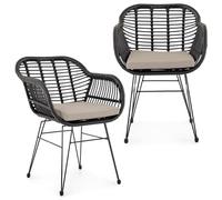 IDIMEX Lot de 2 chaises de Jardin Paramo, Imitation rotin Noir et Beige Fauteuil d'extérieur pour terrasse ou Balcon résistant aux UV, 4 Pieds en métal Anti-Rouille et Coussin d'assise Blanc