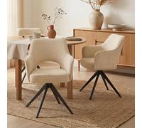 IDIMEX Lot de 2 Chaises de Salle à Manger Florence en Tissu Blanc Crème avec Accoudoirs, Assise Rembourrée et Dossier Ajouré Enveloppant, Pieds en Métal, Style Scandinave