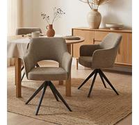 IDIMEX Lot de 2 Chaises de Salle à Manger Florence en Tissu Grège avec Accoudoirs, Assise Rembourrée et Dossier Ajouré Enveloppant, Pieds en Métal, Style Scandinave, pour Salle à Manger ou Cuisine