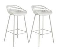 IDIMEX Lot de 2 tabourets de Bar IREK Chaise Haute pour Cuisine ou comptoir au Design Retro avec accoudoirs, en Plastique et métal Blancs, Hauteur d'assise 75 cm