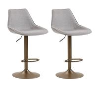 Lot de 2 tabourets de bar STARK chaise haute réglable en hauteur, piètement en métal et revêtement en tissus gris clair