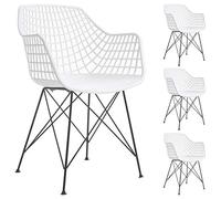 IDIMEX Lot de 4 chaises Alicante pour Salle à Manger ou Cuisine au Design Retro avec accoudoirs, Coque en Plastique Blanc et 4 Pieds croisé en métal laqué Noir