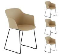 IDIMEX Lot de 4 chaises de Jardin FORO Fauteuil d'extérieur en Plastique Beige résistant aux UV et Pieds en métal Noir