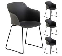 IDIMEX Lot de 4 chaises de Jardin FORO Fauteuil d'extérieur en Plastique Noir résistant aux UV et Pieds en métal Noir
