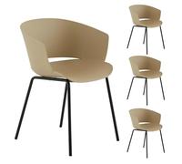 IDIMEX Lot de 4 chaises de Jardin NIVEL Fauteuil d'extérieur en Plastique Beige résistant aux UV et Pieds en métal Noir