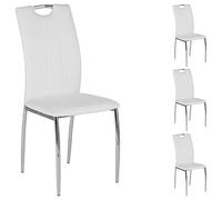 IDIMEX Lot de 4 chaises de Salle à Manger Apollo piètement chromé revêtement synthétique Blanc