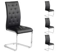 IDIMEX Lot de 4 chaises de Salle à Manger Chloe avec Assise capitonnée et piétement chromé, revêtement en synthétique Noir