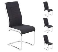 IDIMEX Lot de 4 chaises de Salle à Manger ou Cuisine Alba avec Assise rembourrée et piètement chromé, revêtement en Tissu Noir et Blanc