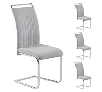 IDIMEX Lot de 4 chaises de Salle à Manger ou Cuisine Erica avec Assise rembourrée Large poignée et piètement chromé, revêtement en Tissu Gris Clair