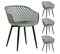IDIMEX Lot de 4 chaises de Salle à Manger ou Cuisine Madeira Design Retro avec accoudoirs, Coque en Plastique Vert de Gris et 4 Pieds en métal Noir