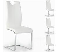 IDIMEX Lot de 4 chaises de Salle à Manger SABA avec poignée intégrée et piétement chromé, revêtement en synthétique Blanc