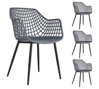 IDIMEX Lot de 4 chaises Lucia pour Salle à Manger ou Cuisine au Design Retro avec accoudoirs, Coque en Plastique Gris et 4 Pieds en métal laqué Noir