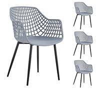 IDIMEX Lot de 4 chaises Lucia pour Salle à Manger ou Cuisine au Design Retro avec accoudoirs, Coque en Plastique Gris Clair et 4 Pieds en métal laqué Noir