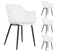 IDIMEX Lot de 4 chaises Lucia pour Salle à Manger ou Cuisine au Design Retro avec accoudoirs, Coque en Plastique Blanc et 4 Pieds en métal laqué Noir