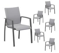 IDIMEX Lot de 6 chaises de Jardin d'extérieur Verano en Aluminium rembourrées Coloris Gris, chaises empilables et résistantes aux intempéries idéales pour terrasses et balcons