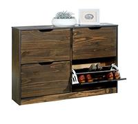 IDIMEX Meuble à Chaussures Basil Armoire avec 2 x 2 abattants Rangement pour 24 Paires, en pin Massif lasuré Gris Style Maison de Campagne