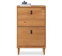 IDIMEX Meuble à Chaussures entrée Mikka 2 abattants en Bois Massif Coloris chêne pour jusqu'à 10 Paires 59 x 96 x 25 cm idéal pour Le Couloir Rangement Peu encombrant étagère poignées en Cuir
