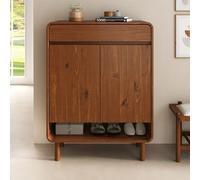 IDIMEX Meuble à Chaussures Juan, en Bois Massif Coloris Châtaignier, 2 Portes, 1 Tiroir, Rangement Armoire à Chaussures Design pour Entrée, Placard Haut, pour 12 Paires.
