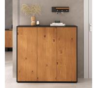 IDIMEX Meuble à Chaussures Miran en Bois Couleur Noir et Chêne, 3 Portes, Armoire à Chaussures, Rangement pour 24 Paires, Design Épuré pour Entrée, Ouverture Push-to-Open, Placard Original.