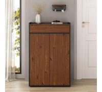 IDIMEX Meuble à Chaussures TILO avec 2 Portes et 1 Tiroir, en Bois Coloris Noir et Châtaignier, pour 12 à 14 Paires, Rangement à Chaussures Entrée, Étagère