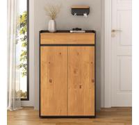 IDIMEX Meuble à Chaussures TILO avec 2 Portes et 1 Tiroir, en Bois Coloris Noir et Chêne, pour 12 à 14 Paires, Rangement à Chaussures Entrée, Étagère