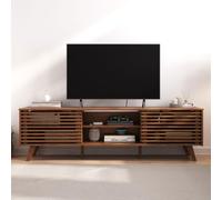 IDIMEX Meuble TV RIAN avec Portes coulissantes et étagères Ajustables 175 x 50 x 38 cm Bois Massif Brun foncé, Meuble de Salon Moderne pour télévision jusqu'à 190 cm (75")